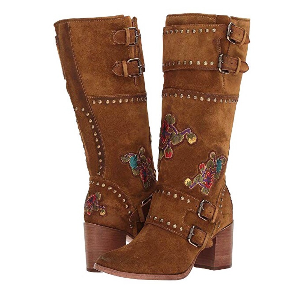 Frye Naomi Embroidered Flower Wheat Boots NWT